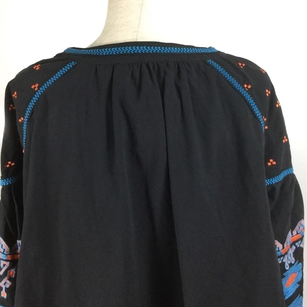 Puff‎ sleeve embroidered boho tie front jacket top